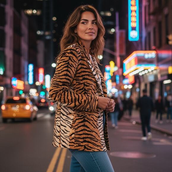 lala XL Tiger Print Blazer Jacket Animal Stripe Lined Oversized Party Statement - Picture 10 of 10